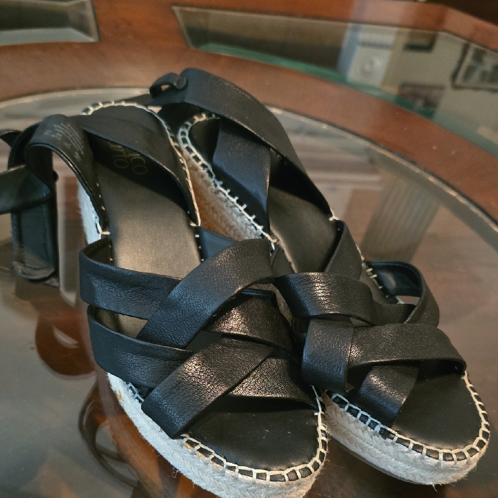 Franco Sarto Black Espadrille Shoes Strappy Design